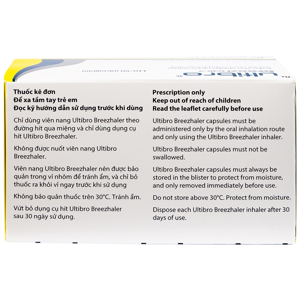 Thuốc Ultibro Breezhaler Novartis điều trị giảm triệu chứng bệnh phổi mạn tính tắc nghẽn (5 vỉ x 6 viên)