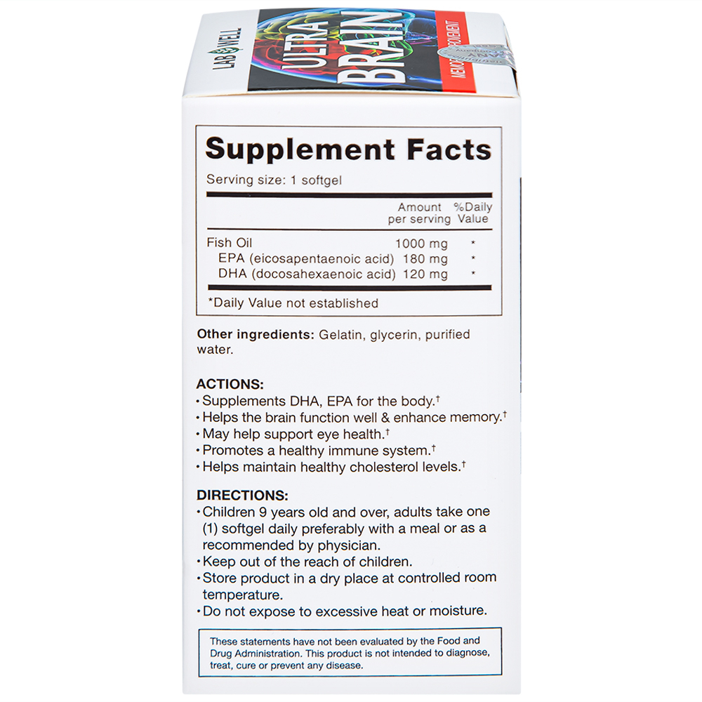 Viên uống bổ não, tốt cho mắt và tim mạch Ultra Brain Lab Well (60 viên)