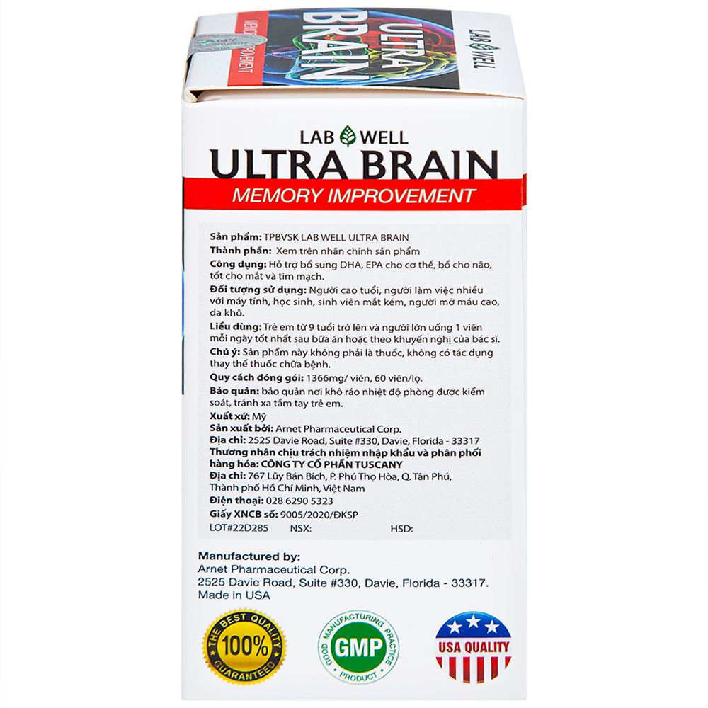 Viên uống bổ não, tốt cho mắt và tim mạch Ultra Brain Lab Well (60 viên)