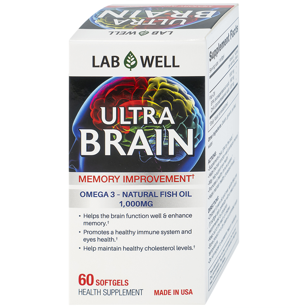 Viên uống bổ não, tốt cho mắt và tim mạch Ultra Brain Lab Well (60 viên)