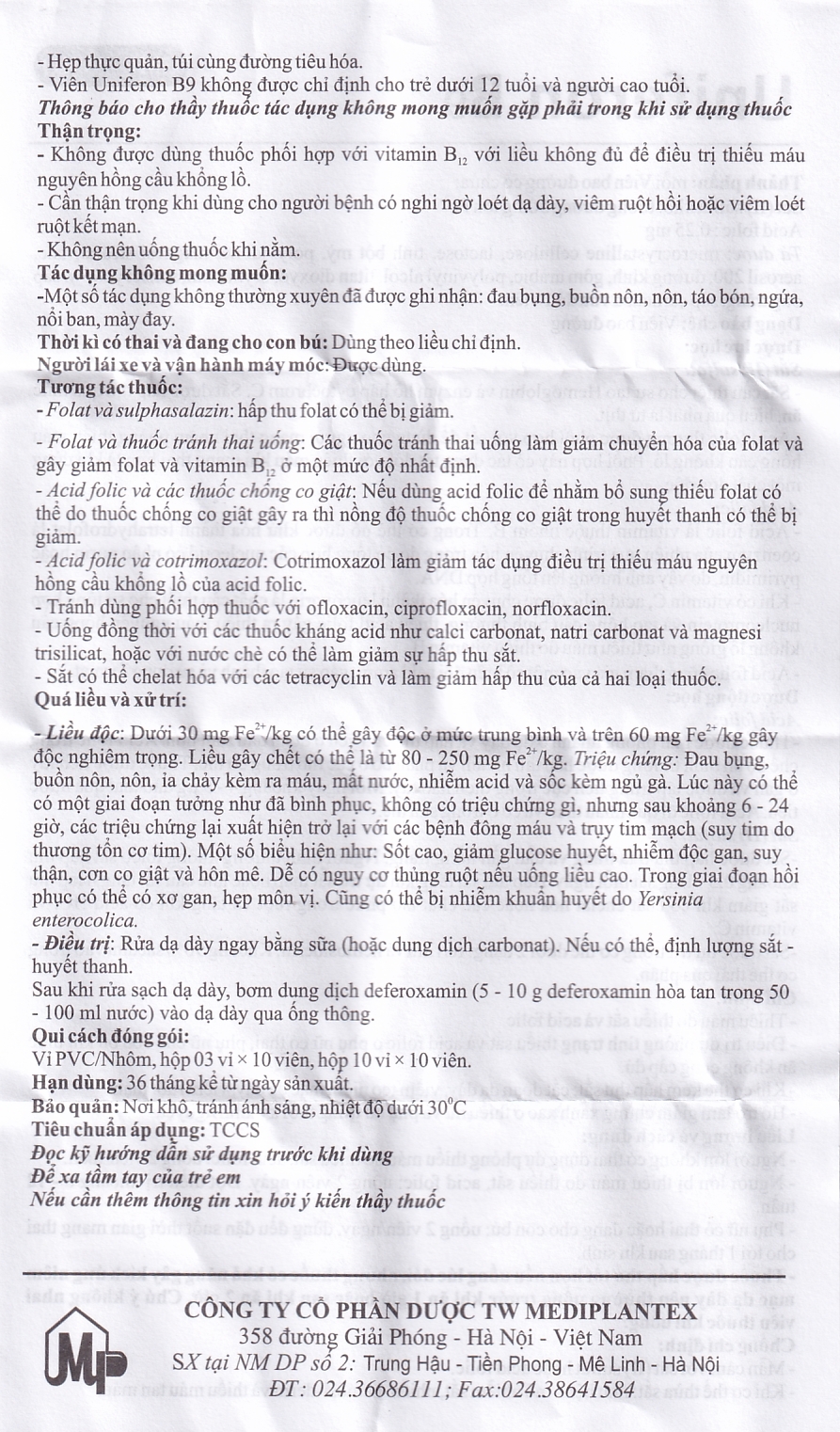 Thuốc Uniferon B9 Mediplantex điều trị thiếu máu do thiếu sắt và acid folic (3 vỉ x 10 viên)