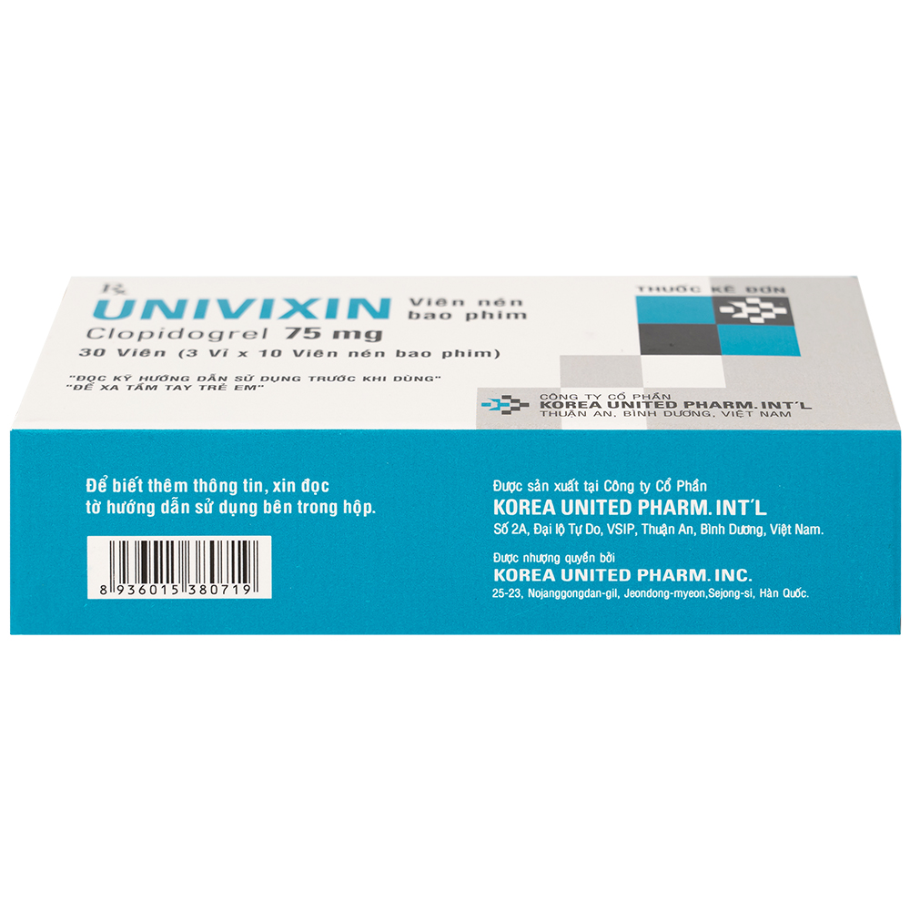 Thuốc Univixin Clopidogrel 75mg Korea United giảm các biến cố do xơ vữa động mạch (3 vỉ x 10 viên)