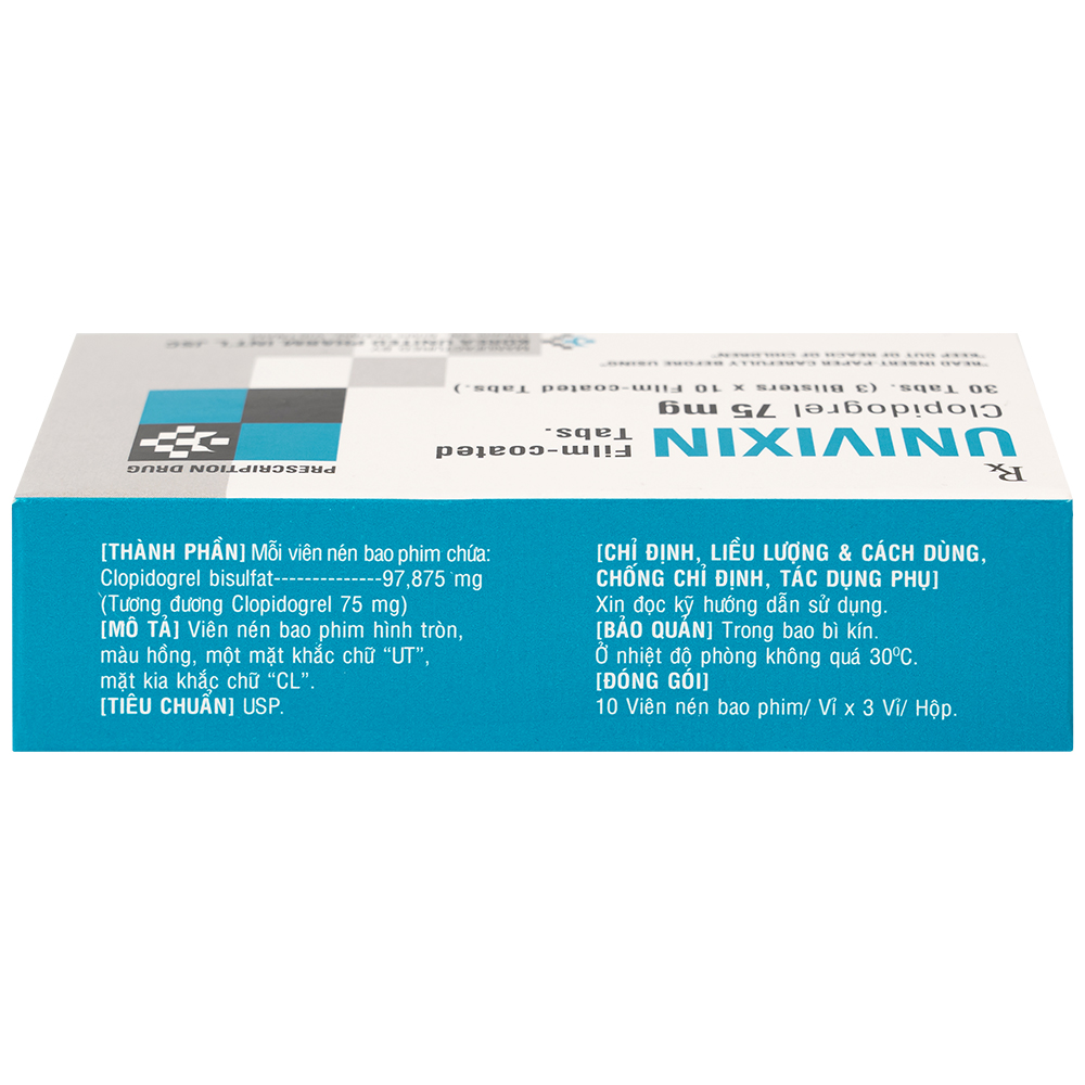 Thuốc Univixin Clopidogrel 75mg Korea United giảm các biến cố do xơ vữa động mạch (3 vỉ x 10 viên)