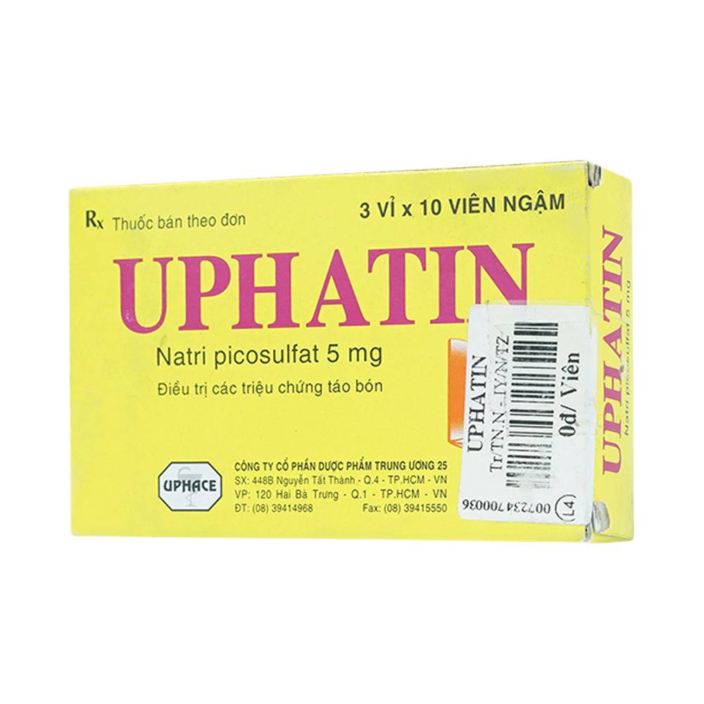 Viên ngậm Uphatin 5mg Uphace điều trị các triệu chứng táo bón (3 vỉ x 10 viên) 