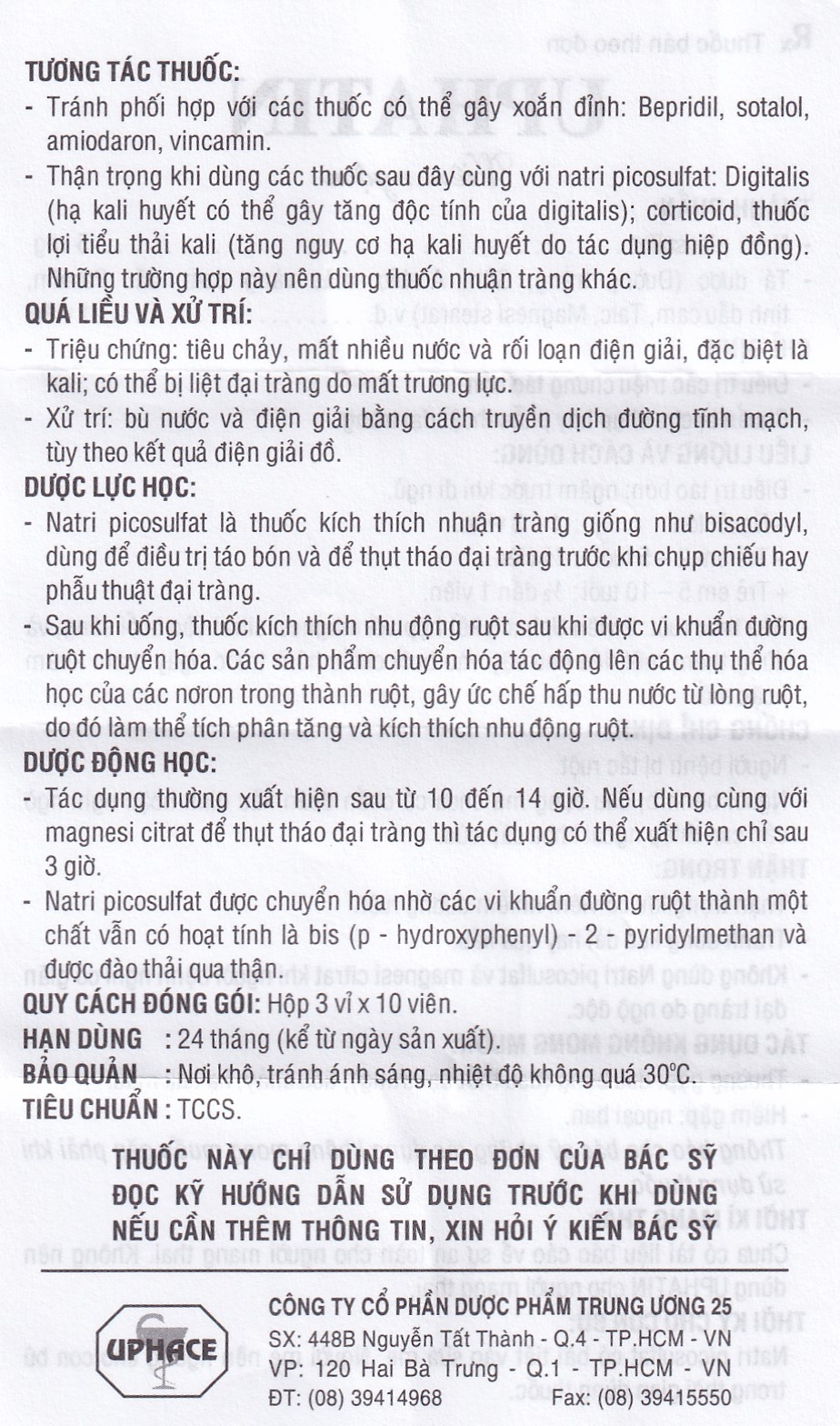 Viên ngậm Uphatin 5mg Uphace điều trị các triệu chứng táo bón (3 vỉ x 10 viên) 