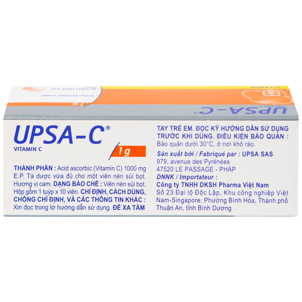 Viên sủi UPSA-C UPSA SAS hỗ trợ điều trị tình trạng thiếu hụt vitamin C (10 viên)