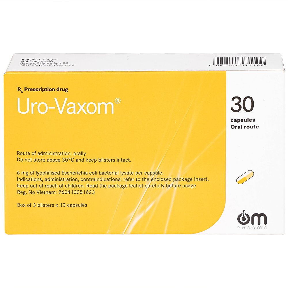 Thuốc Uro-Vaxom OM Pharma tăng cường miễn dịch do nhiễm khuẩn đường tiết niệu (3 vỉ x 10 viên)