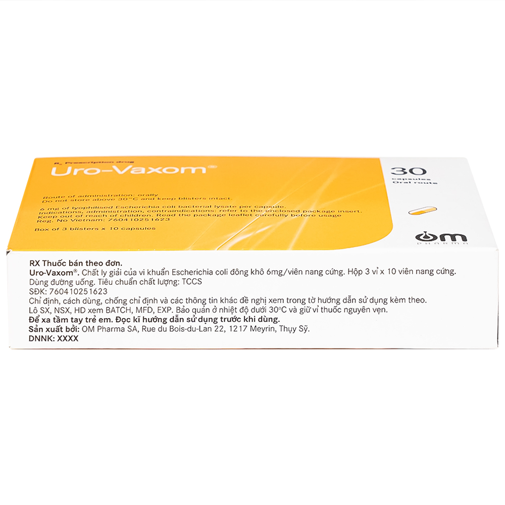 Thuốc Uro-Vaxom OM Pharma tăng cường miễn dịch do nhiễm khuẩn đường tiết niệu (3 vỉ x 10 viên)