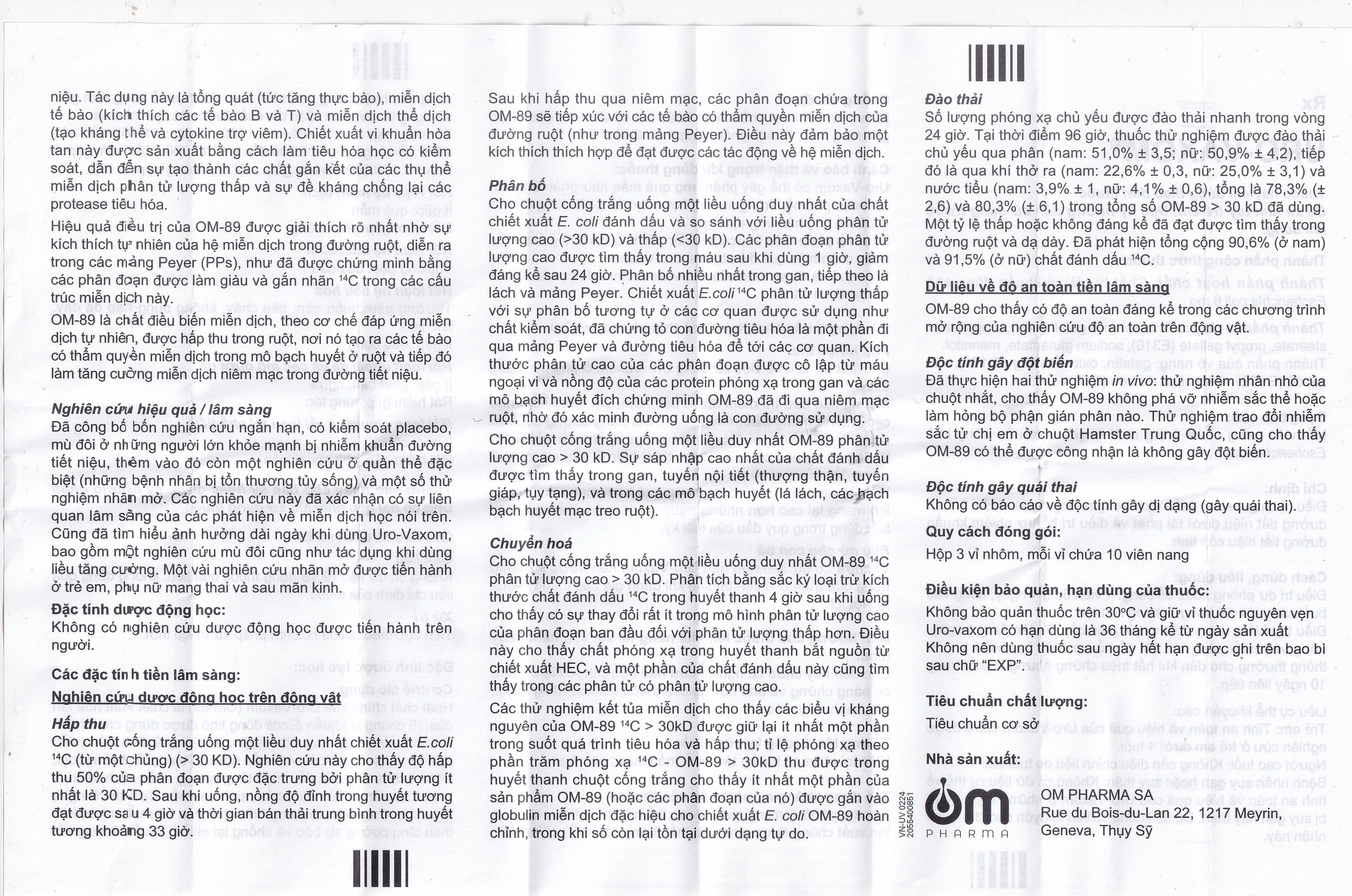 Thuốc Uro-Vaxom OM Pharma tăng cường miễn dịch do nhiễm khuẩn đường tiết niệu (3 vỉ x 10 viên)