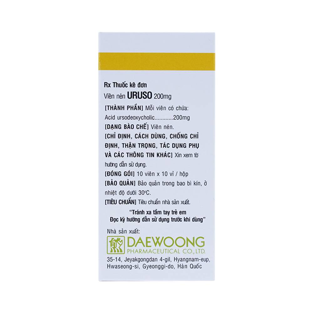 Thuốc Uruso Tab. 200mg Daewoong điều trị sỏi mật (10 vỉ x 10 viên)