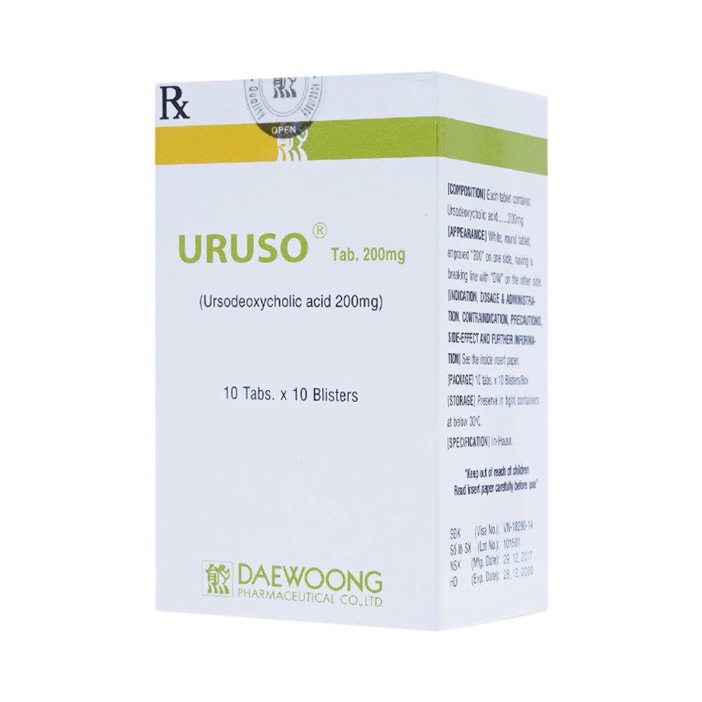 Thuốc Uruso Tab. 200mg Daewoong điều trị sỏi mật (10 vỉ x 10 viên)