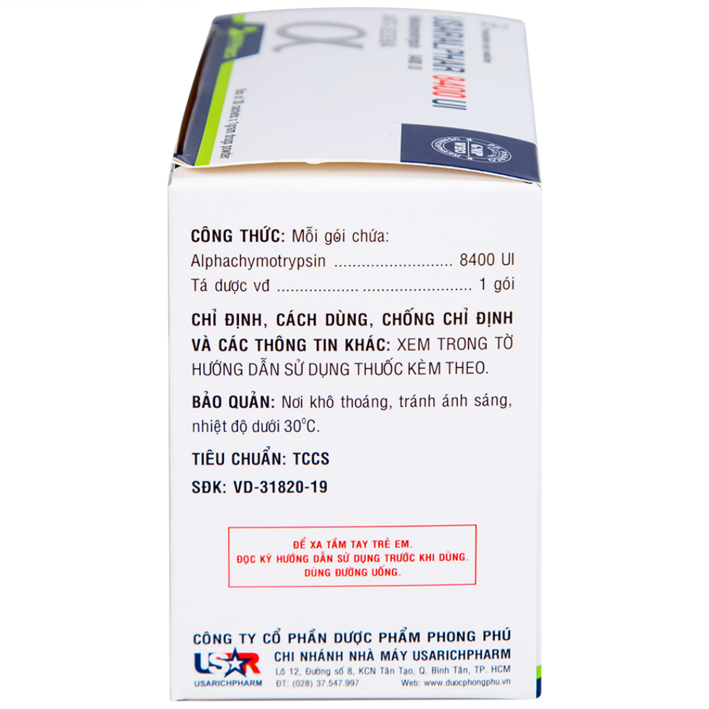 Thuốc Usaralphar 8400 UI Usarichpharm điều trị phù nề sau chấn thương, tổn thương mô mềm (30 gói x 1g)