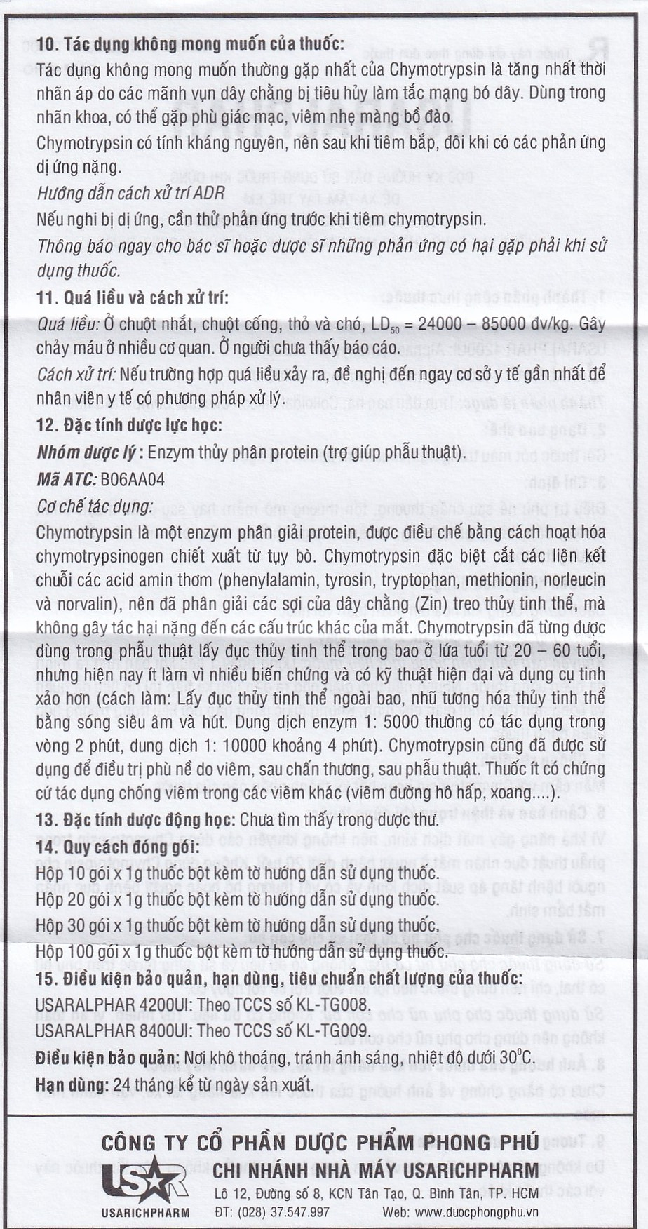 Thuốc Usaralphar 8400 UI Usarichpharm điều trị phù nề sau chấn thương, tổn thương mô mềm (30 gói x 1g)