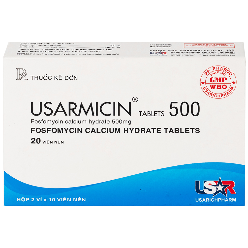 Thuốc Usarmicin Tablets 500 UsarichPharm điều trị nhiễm khuẩn đường tiết niệu (2 vỉ x 10 viên)