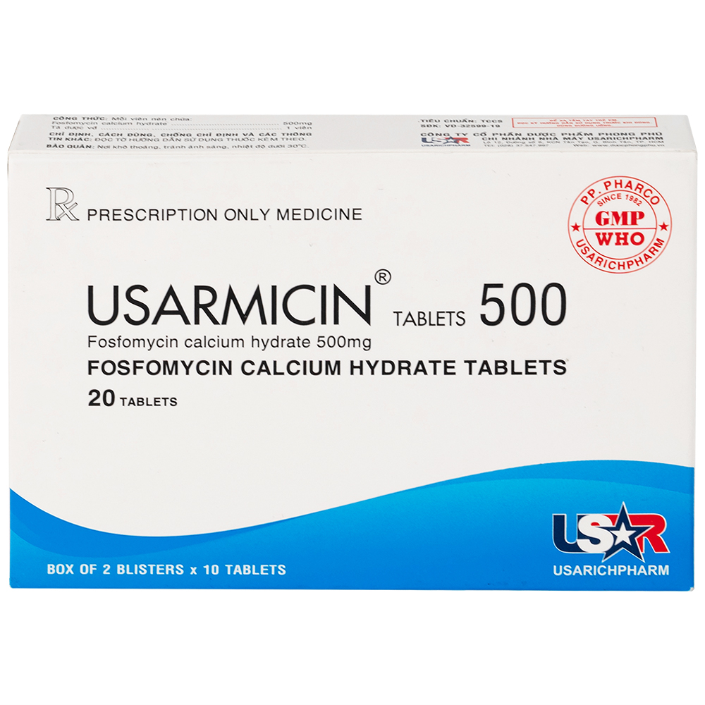 Thuốc Usarmicin Tablets 500 UsarichPharm điều trị nhiễm khuẩn đường tiết niệu (2 vỉ x 10 viên)