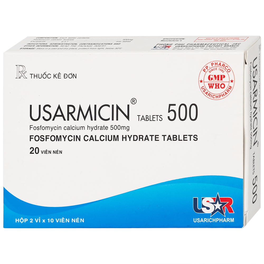 Thuốc Usarmicin Tablets 500 UsarichPharm điều trị nhiễm khuẩn đường tiết niệu (2 vỉ x 10 viên)