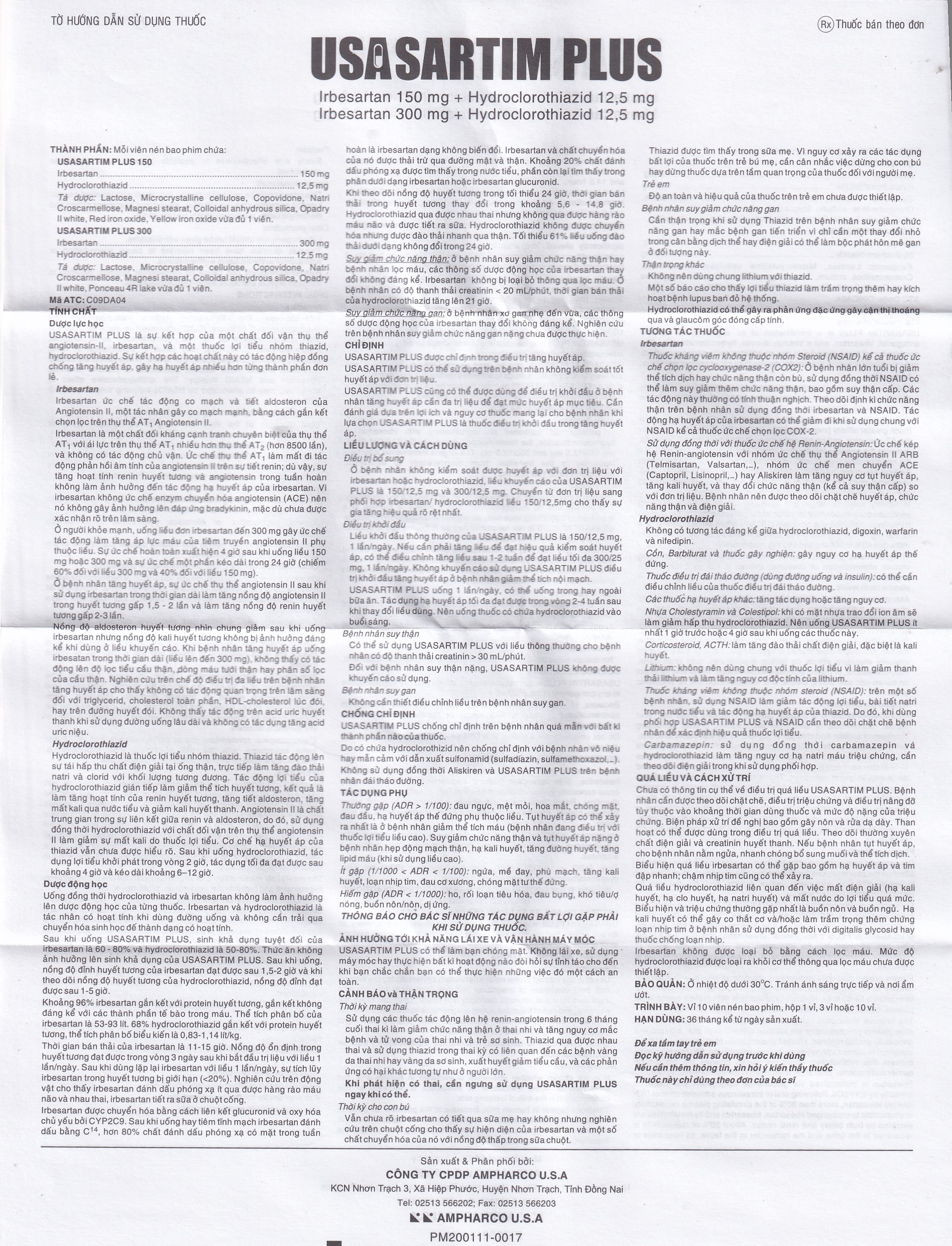 Thuốc Usasartim Plus 150 Ampharco điều trị tăng huyết áp (3 vỉ x 10 viên)