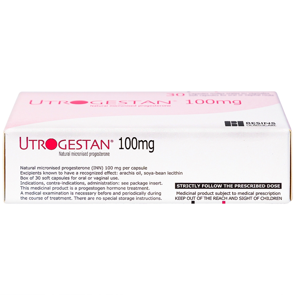 Thuốc Utrogestan 100mg Besins bổ sung nội tiết tố trong bệnh lý sản phụ khoa (2 vỉ x 15 viên)