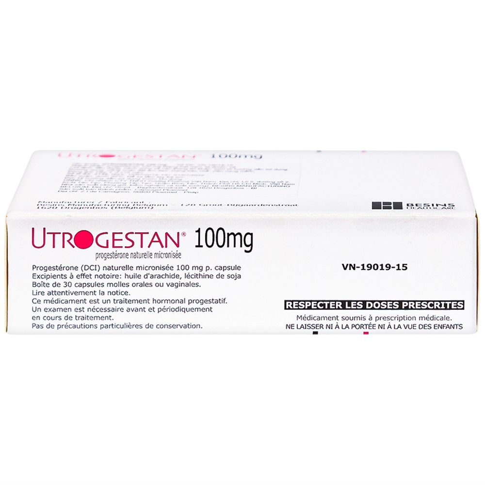 Thuốc Utrogestan 100mg Besins bổ sung nội tiết tố trong bệnh lý sản phụ khoa (2 vỉ x 15 viên)