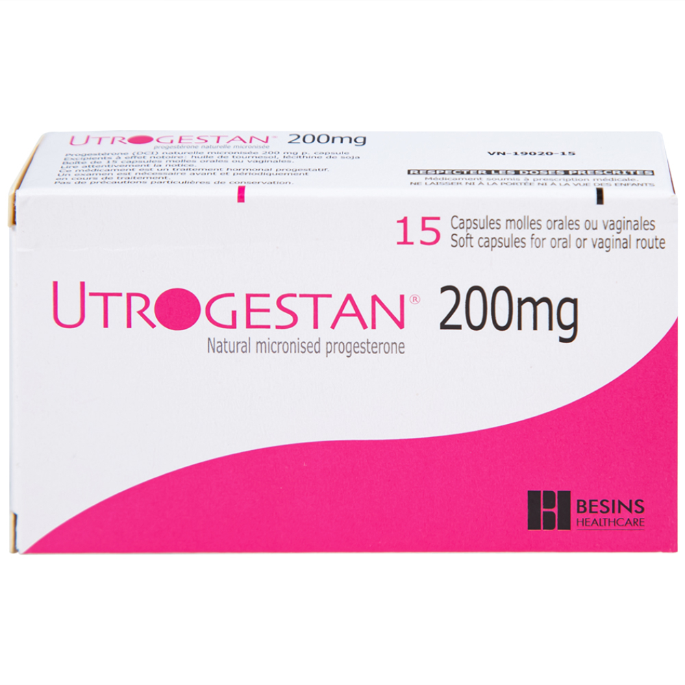 Thuốc Utrogestan 200mg Besins bổ sung nội tiết tố trong bệnh lý sản phụ khoa (15 viên)