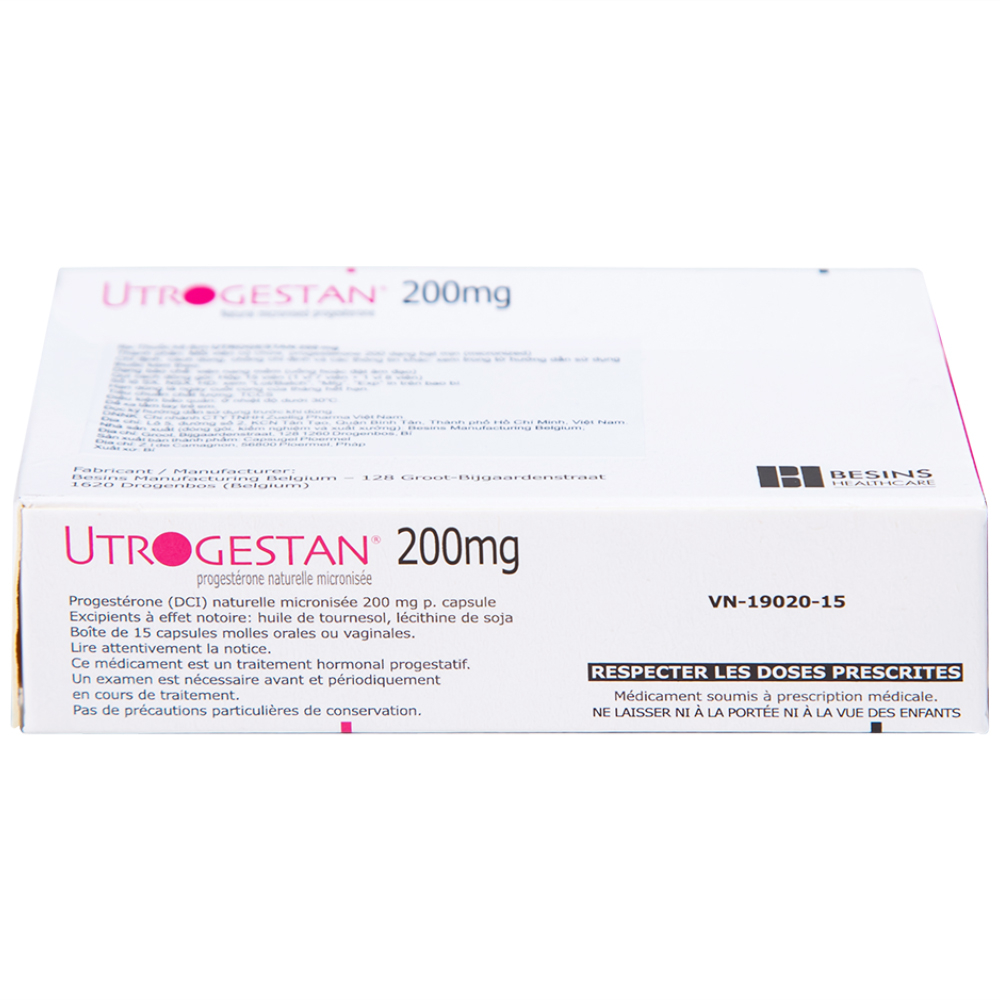 Thuốc Utrogestan 200mg Besins bổ sung nội tiết tố trong bệnh lý sản phụ khoa (15 viên)