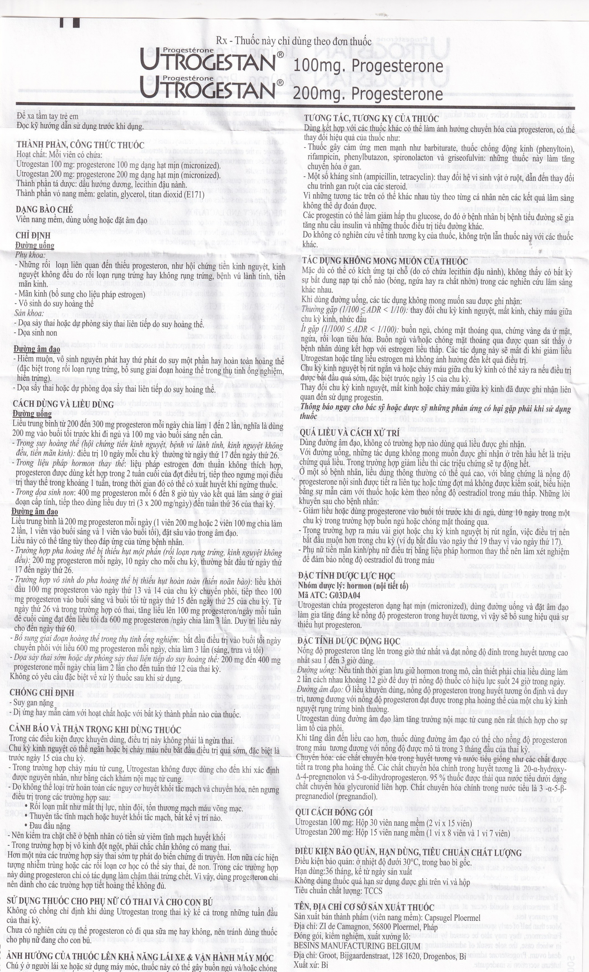 Thuốc Utrogestan 200mg Besins bổ sung nội tiết tố trong bệnh lý sản phụ khoa (15 viên)
