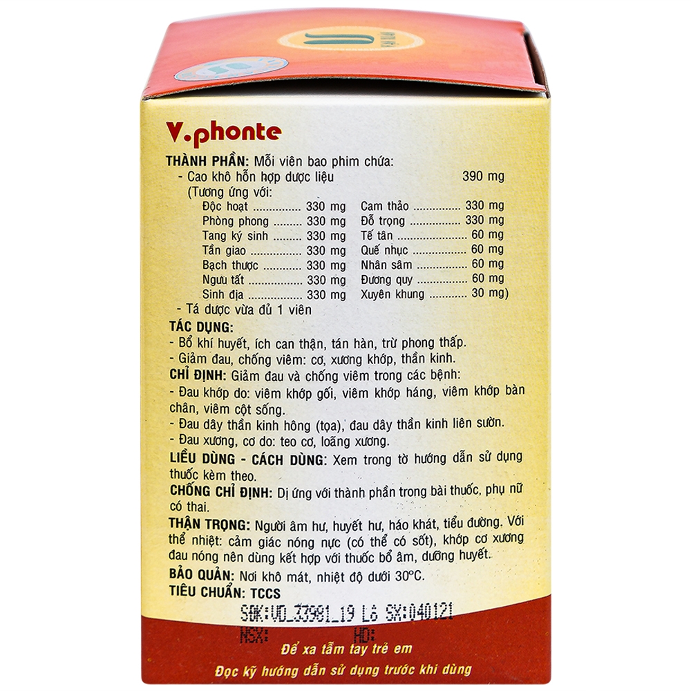 Thuốc V.phonte Vạn Xuân chữa trị phong thấp (10 vỉ x 10 viên)