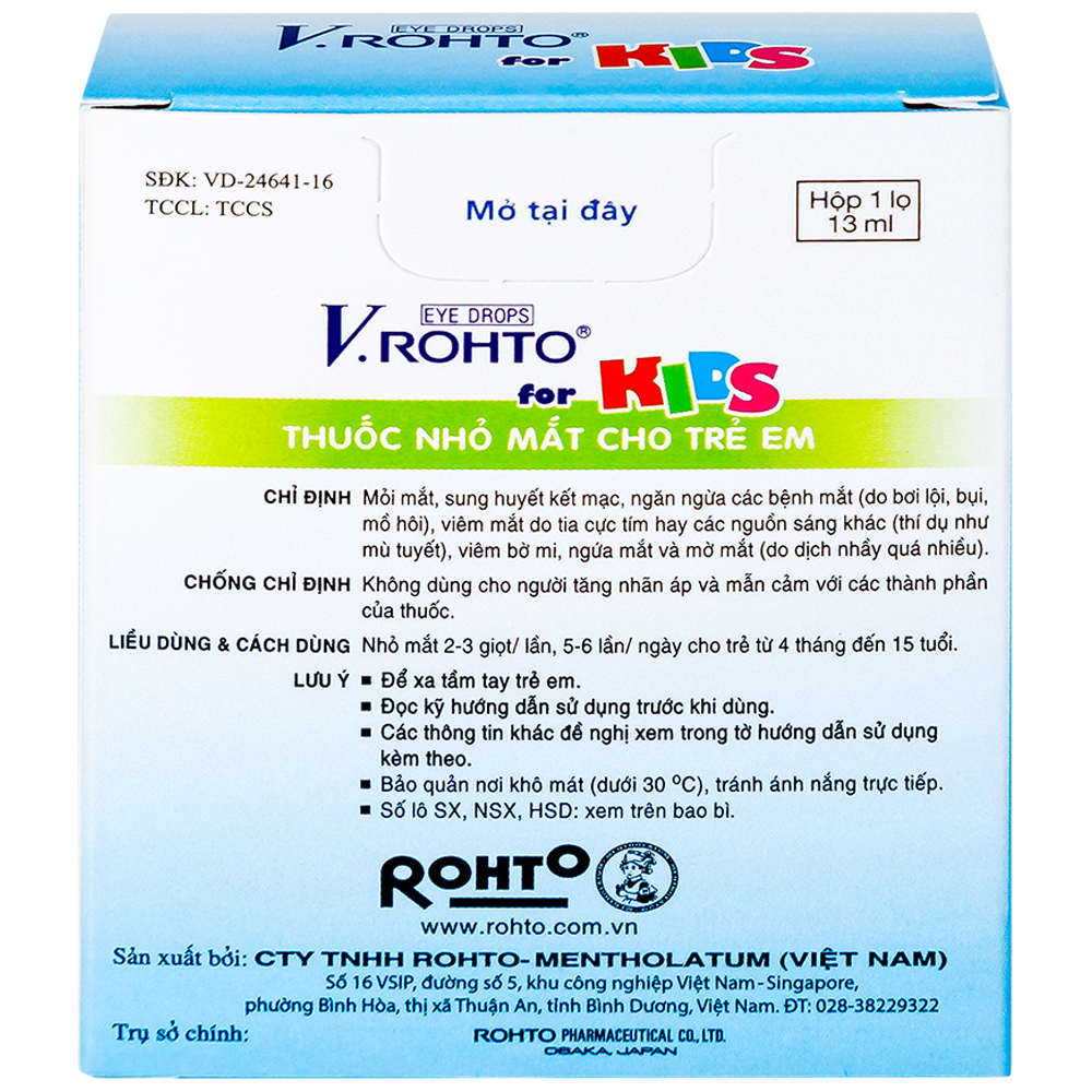 Thuốc nhỏ mắt V.Rohto For Kids giảm mỏi mắt, đỏ mát, ngứa mắt (13ml)