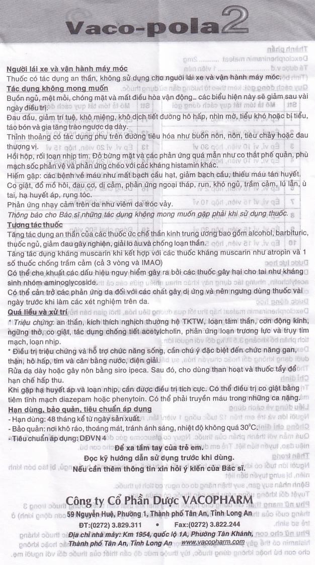 Thuốc Vaco-pola2 Vacopharm điều trị sổ mũi dị ứng, viêm mũi (2 vỉ x 15 viên)