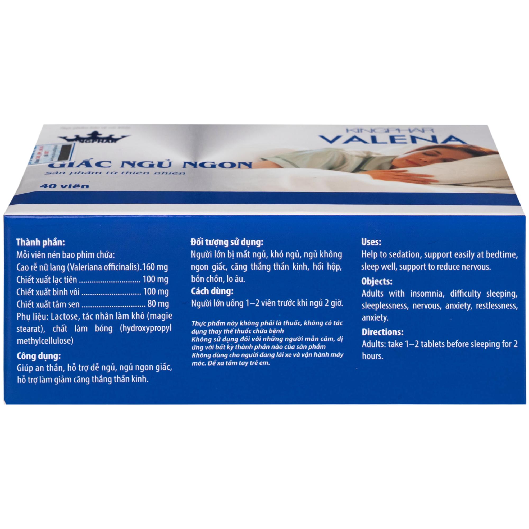Viên uống giúp an thần hỗ trợ dễ ngủ Valena Kingphar (4 vỉ x 10 viên)