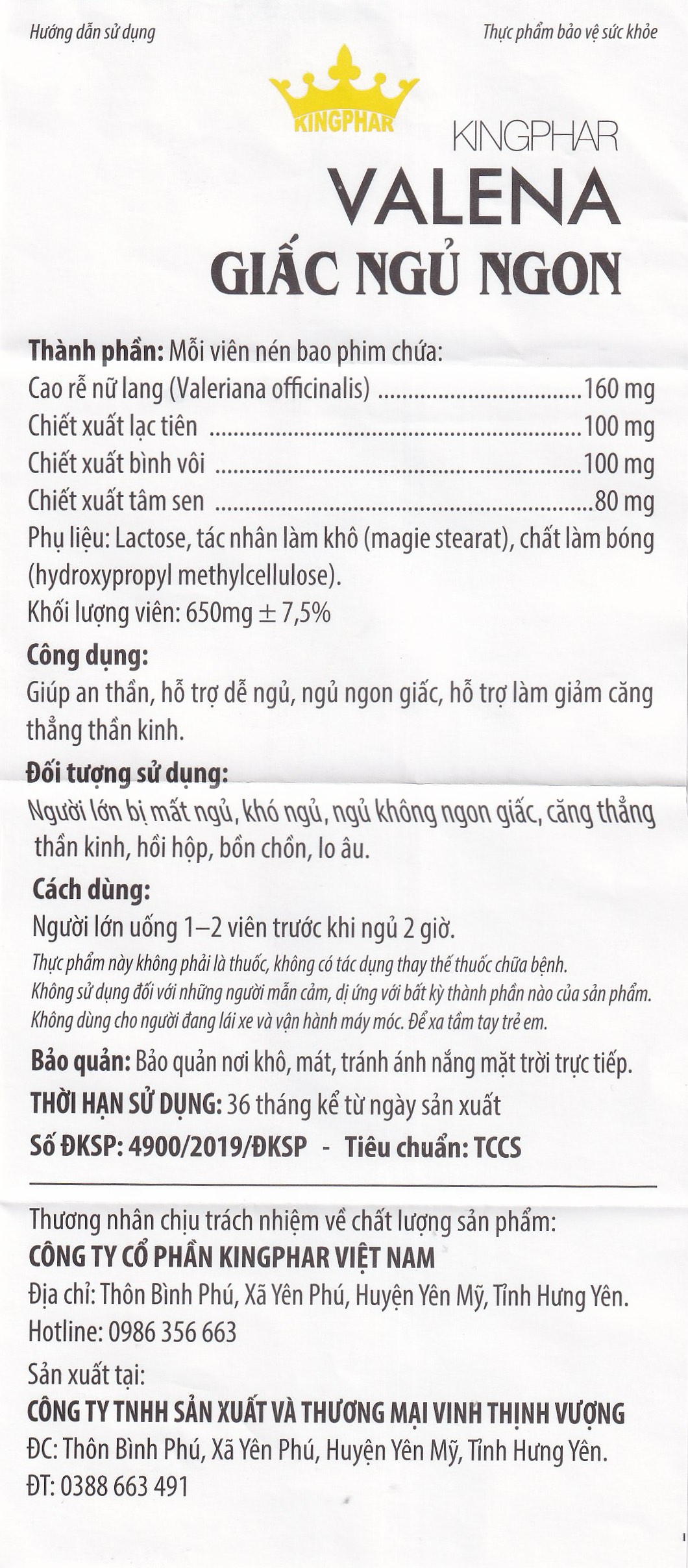 Viên uống giúp an thần hỗ trợ dễ ngủ Valena Kingphar (4 vỉ x 10 viên)