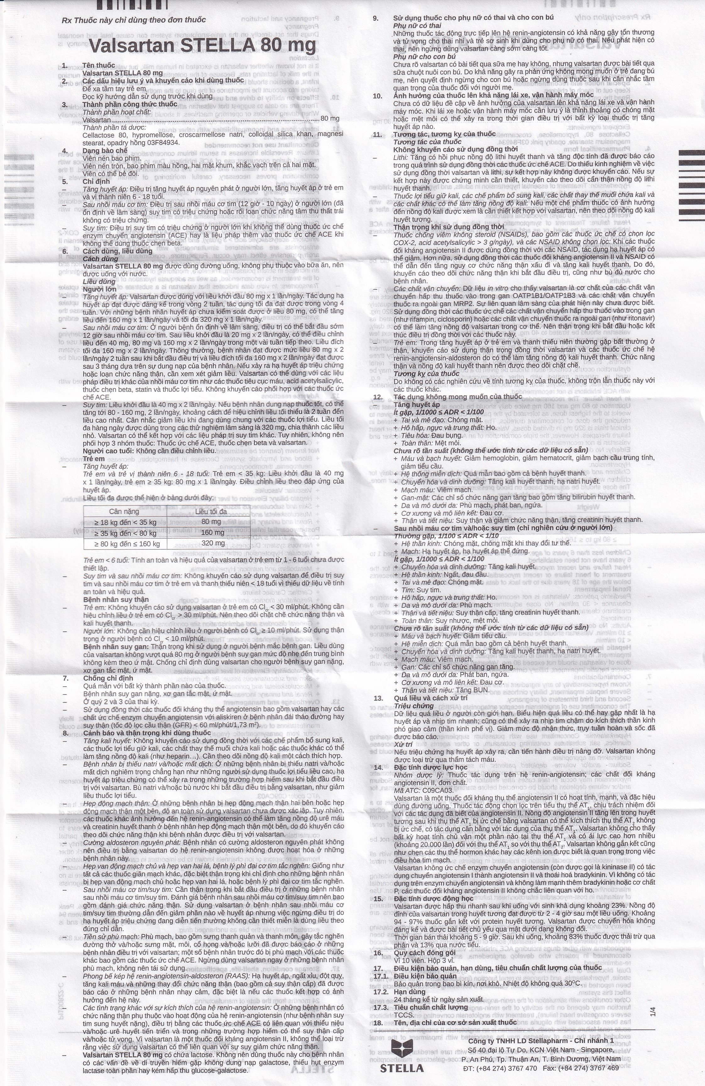Thuốc Vansartan 80mg Stella điều trị tăng huyết áp, suy tim (3 vỉ x 10 viên)