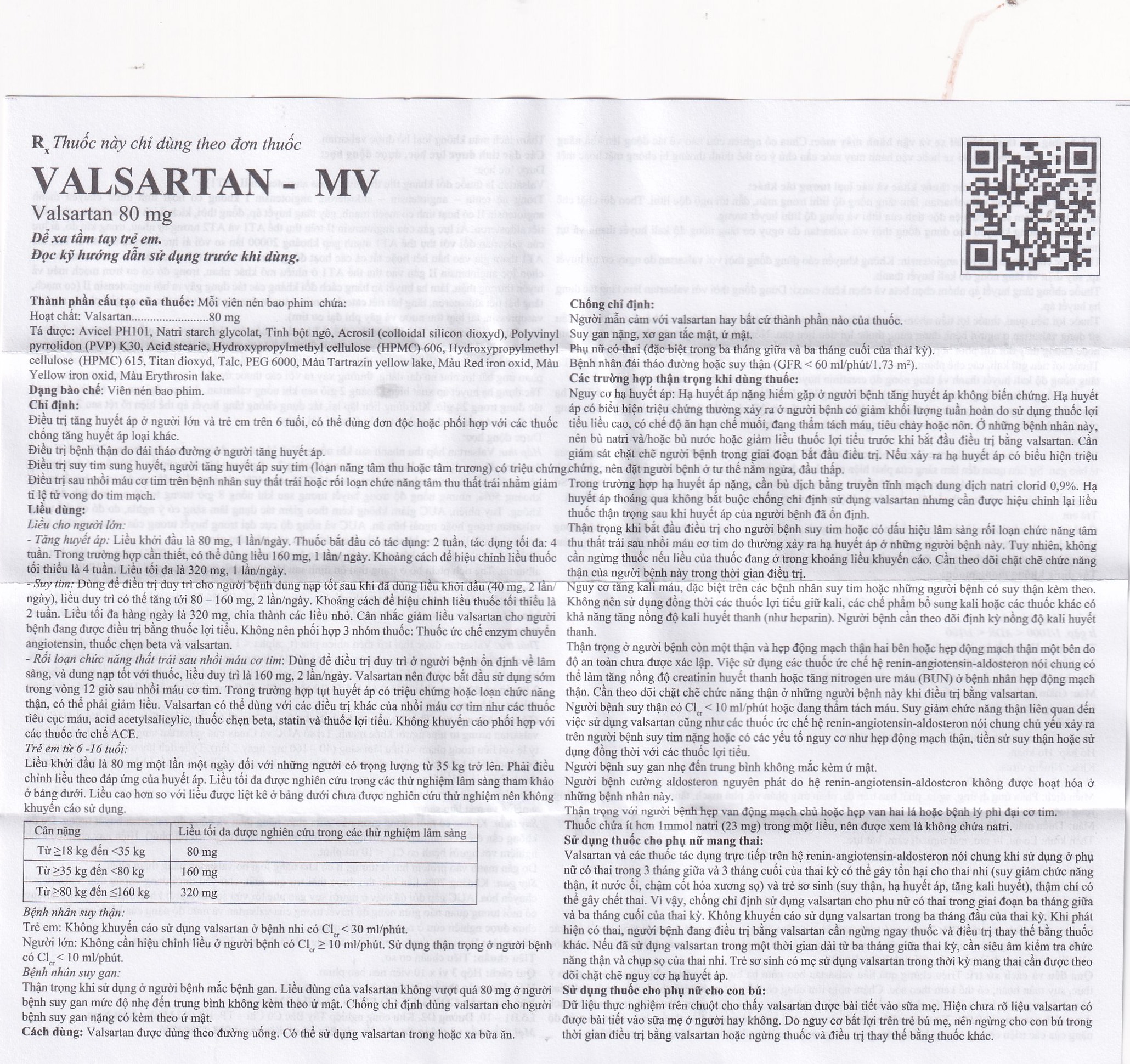 Thuốc Valsartan-MV 80mg USP điều trị bệnh tăng huyết áp và suy tim (3 vỉ x 10 viên)