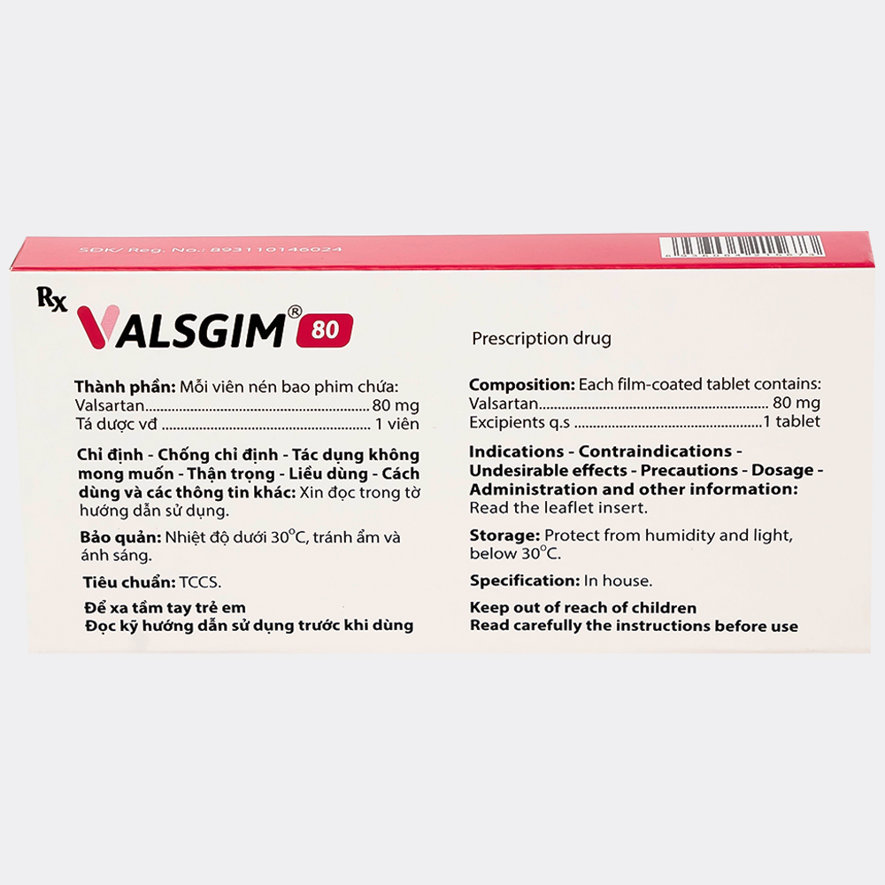 Thuốc Valsgim 80 Agimexpharm điều trị tăng huyết áp, suy tim (2 vỉ x 14 viên)