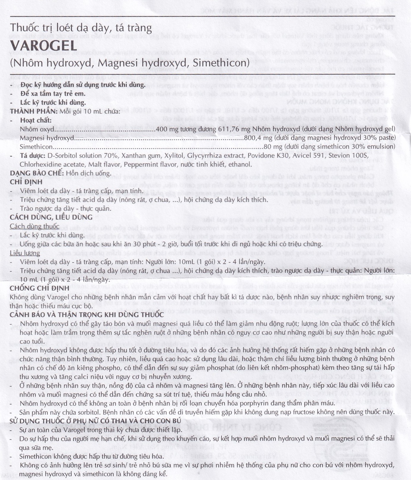 Hỗn dịch uống Varogel Shinpoong Deawoo điều trị viêm loét dạ dày, tá tràng (20 gói x 10ml)
