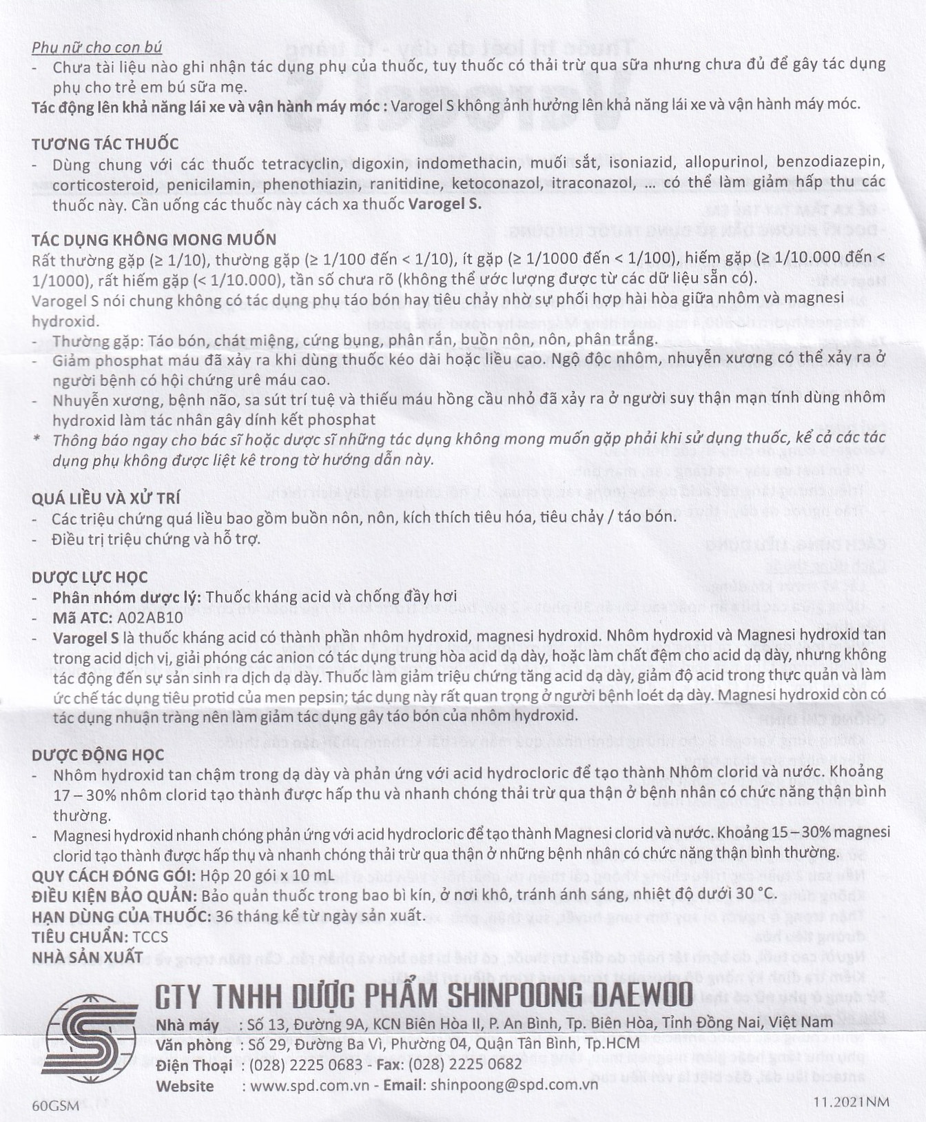 Thuốc Varogel Shinpoong Daewoo điều trị viêm loét dạ dày (20 gói x 10ml)