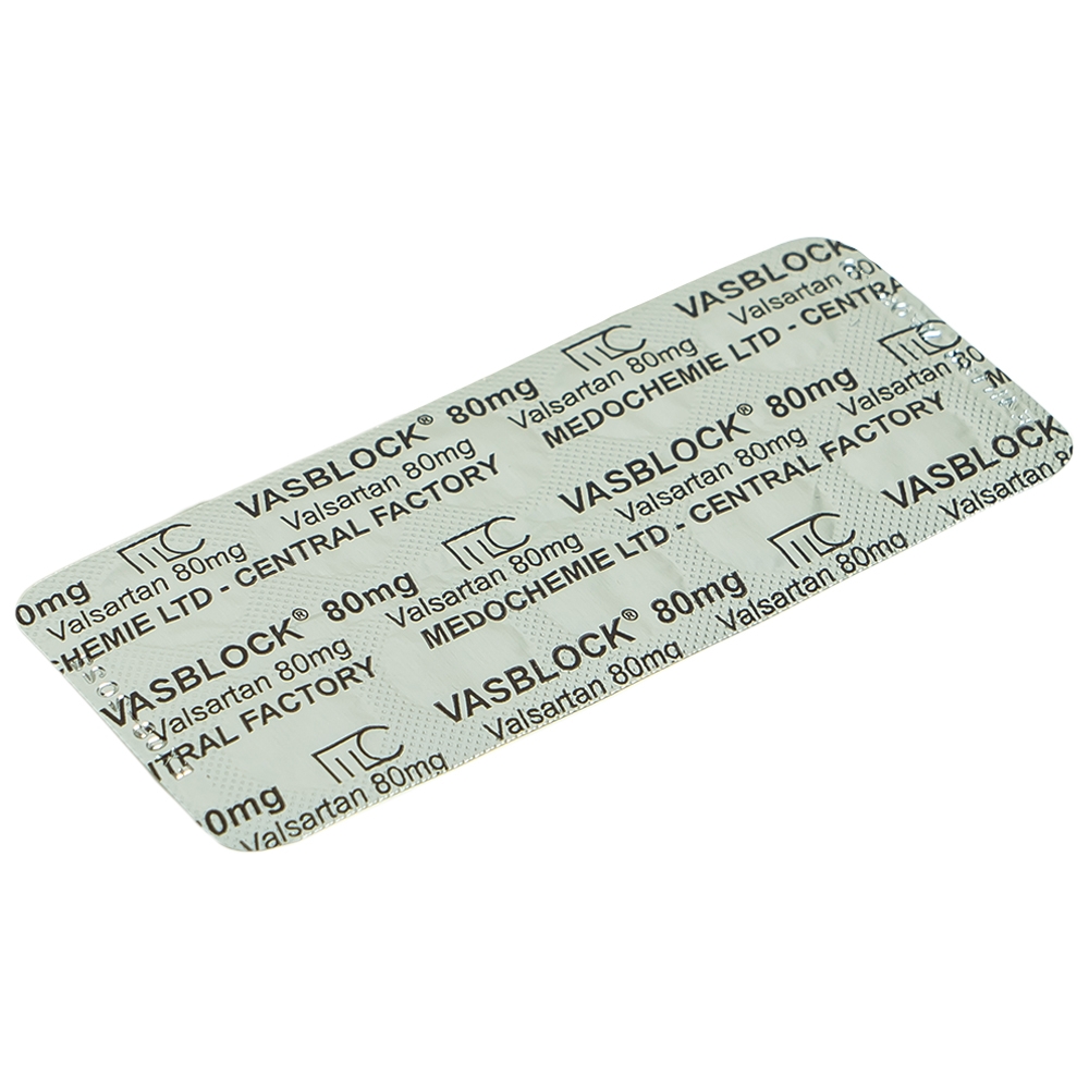 Thuốc Vasblock 80mg Medochemie điều trị tăng huyết áp, suy tim (3 vỉ x 10 viên)