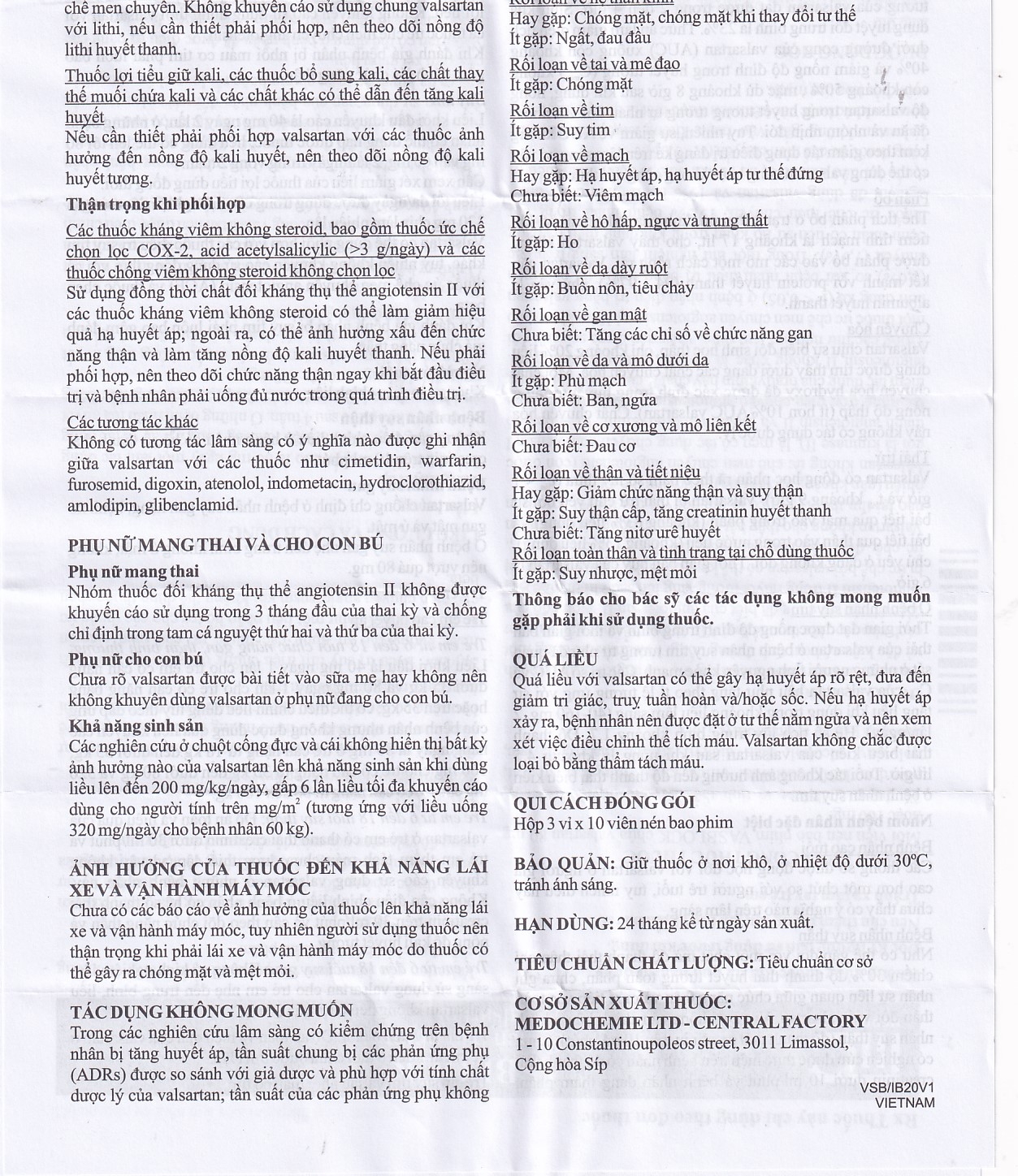 Thuốc Vasblock 80mg Medochemie điều trị tăng huyết áp, suy tim (3 vỉ x 10 viên)