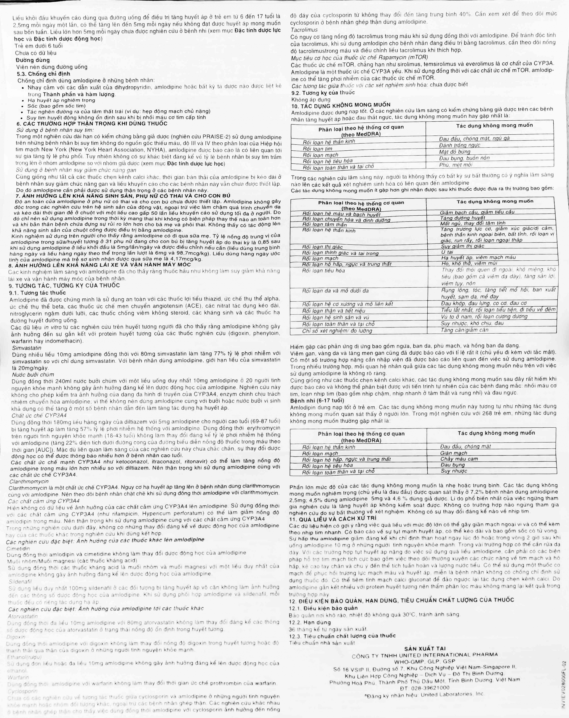 Thuốc Vascam 5mg United điều trị cao huyết áp, đau thắt ngực ổn định mạn tính (3 vỉ x 10 viên)