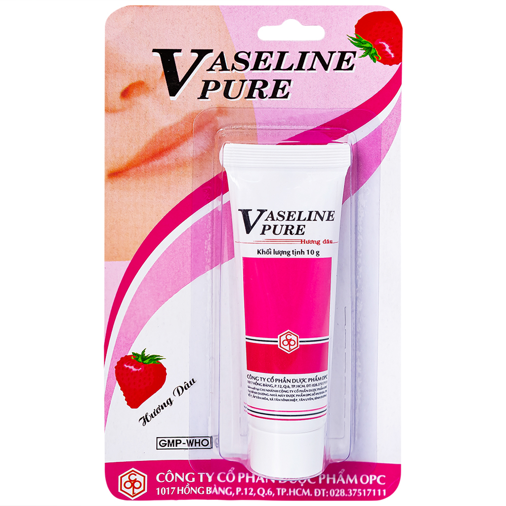 Kem dưỡng ẩm Vaseline Pure OPC hương dâu làm mềm, chống nứt nẻ (10g)