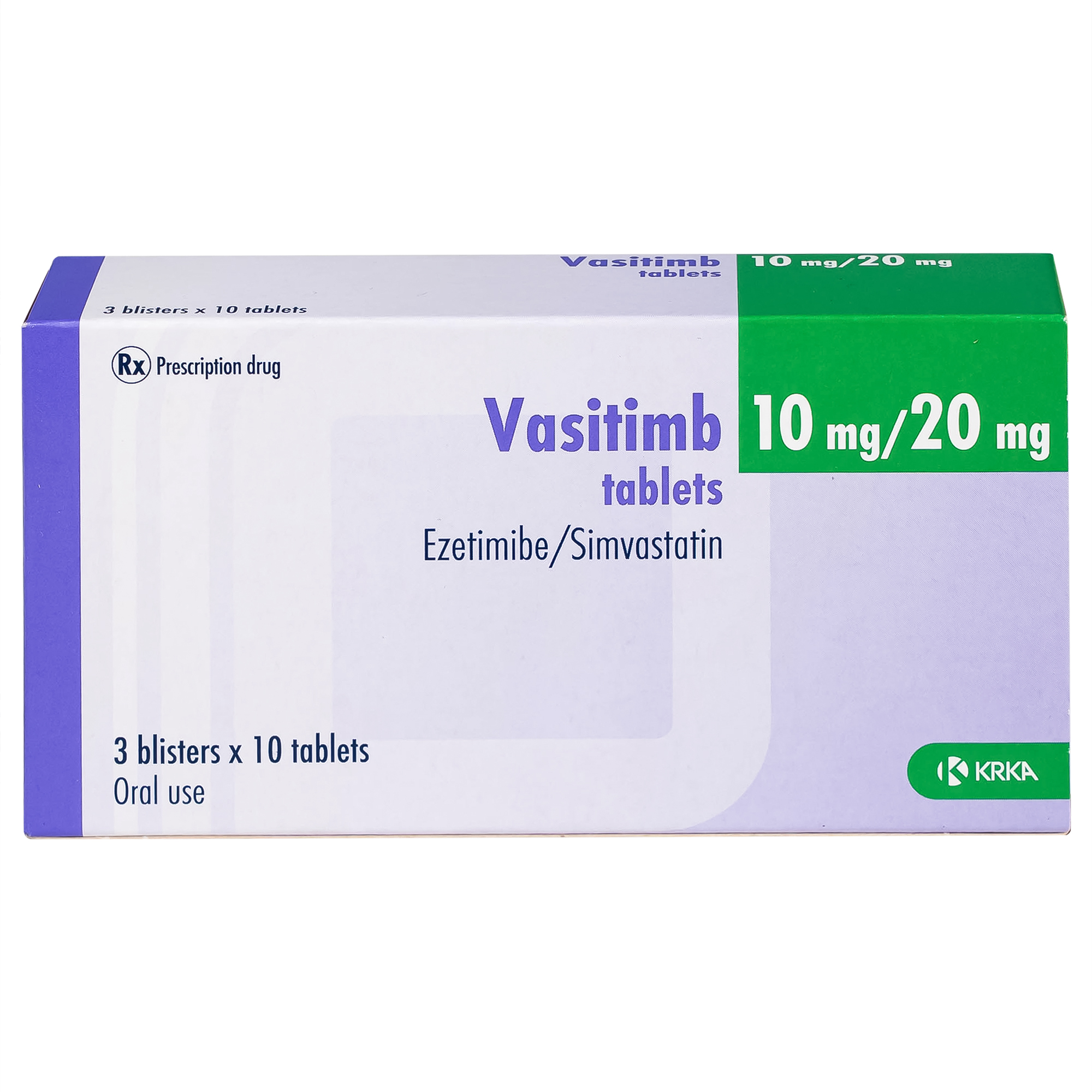 Thuốc Vasitimb 10mg/20mg tablets Krka giúp phòng bệnh tim, điều trị tăng cholesterol máu, máu đồng hợp tử gia đình (3 vỉ x 10 viên)