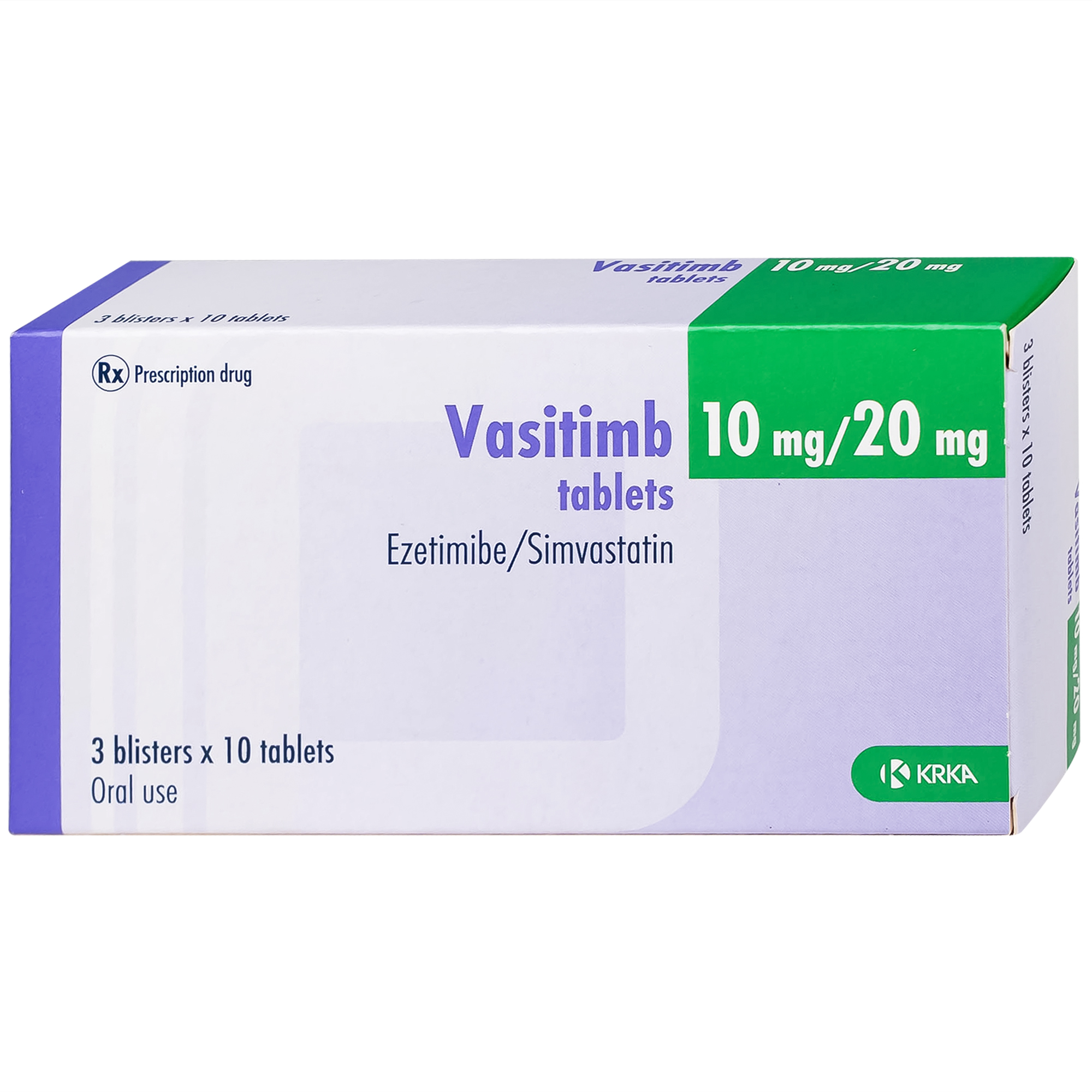 Thuốc Vasitimb 10mg/20mg tablets Krka giúp phòng bệnh tim, điều trị tăng cholesterol máu, máu đồng hợp tử gia đình (3 vỉ x 10 viên)