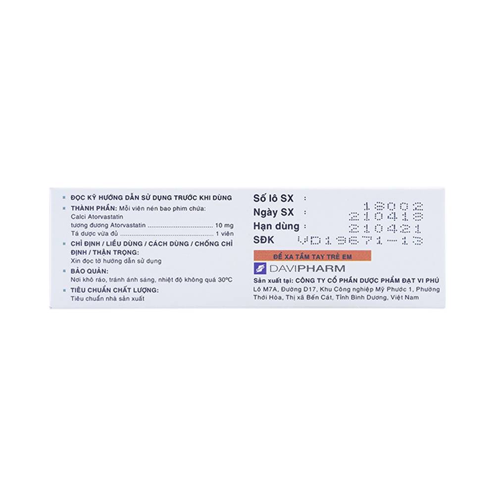 Thuốc Vaslor 10 Davi Pharm giảm cholesterol và triglycerid trong máu (4 vỉ x 7 viên)