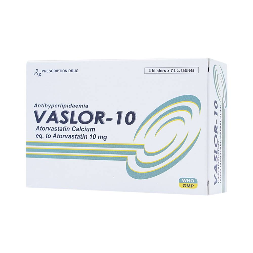 Thuốc Vaslor 10 Davi Pharm giảm cholesterol và triglycerid trong máu (4 vỉ x 7 viên)