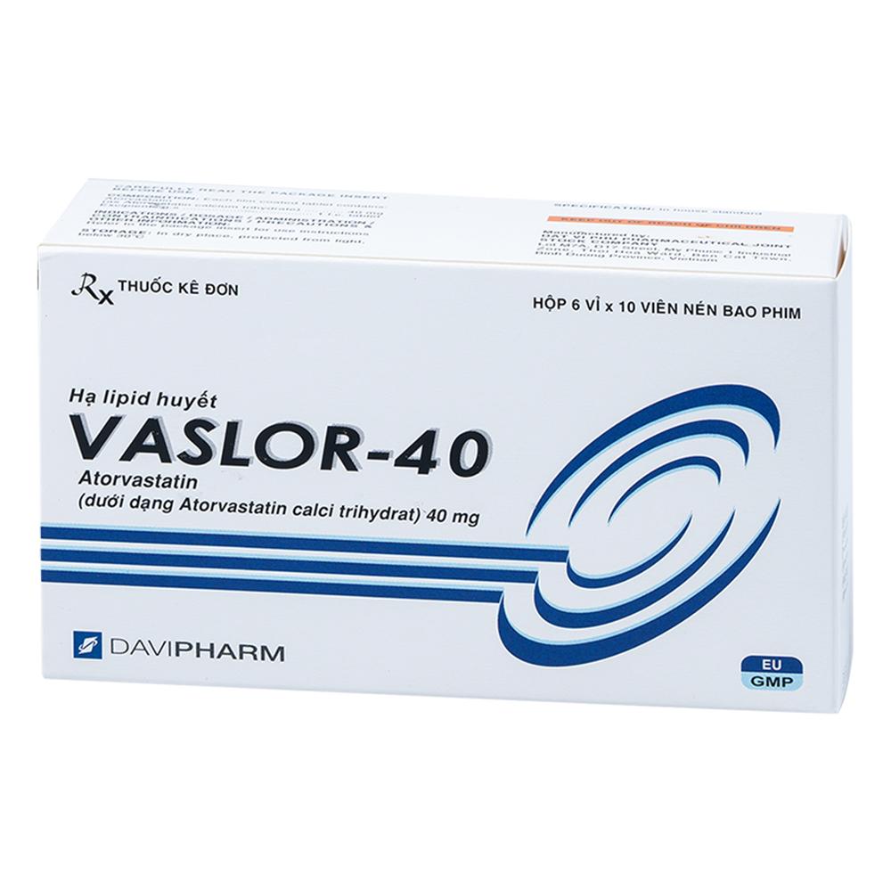 Thuốc Vaslor-40 Davipharm hỗ trợ cho chế độ ăn kiêng điều trị cao cholesterol máu nguyên phát (6 vỉ x 10 viên)