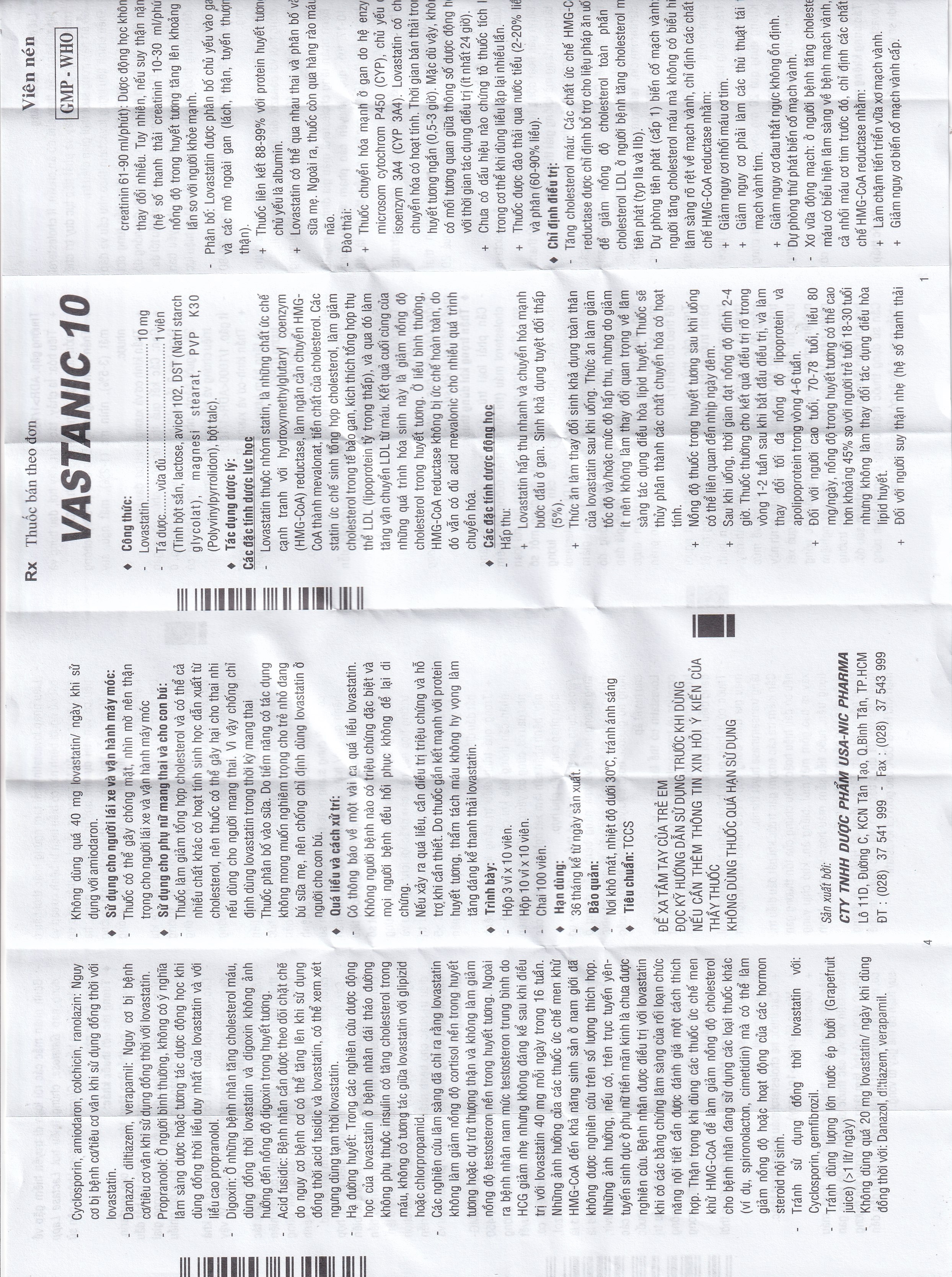 Thuốc Vastanic 10 Usa - Nic Pharma điều trị rối loạn lipid, làm giảm cholesterol (10 vỉ x 10 viên)