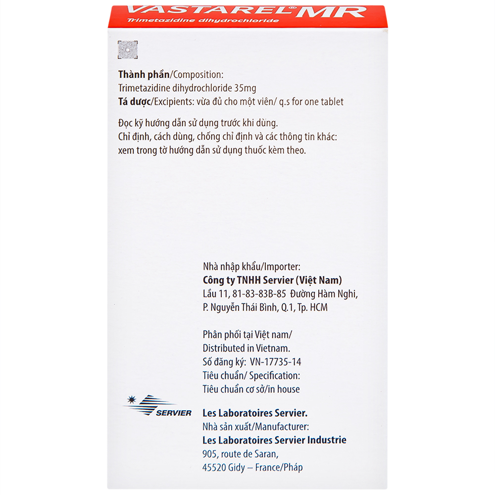 Thuốc Vastarel MR Servier điều trị đau thắt ngực (2 vỉ x 30 viên)