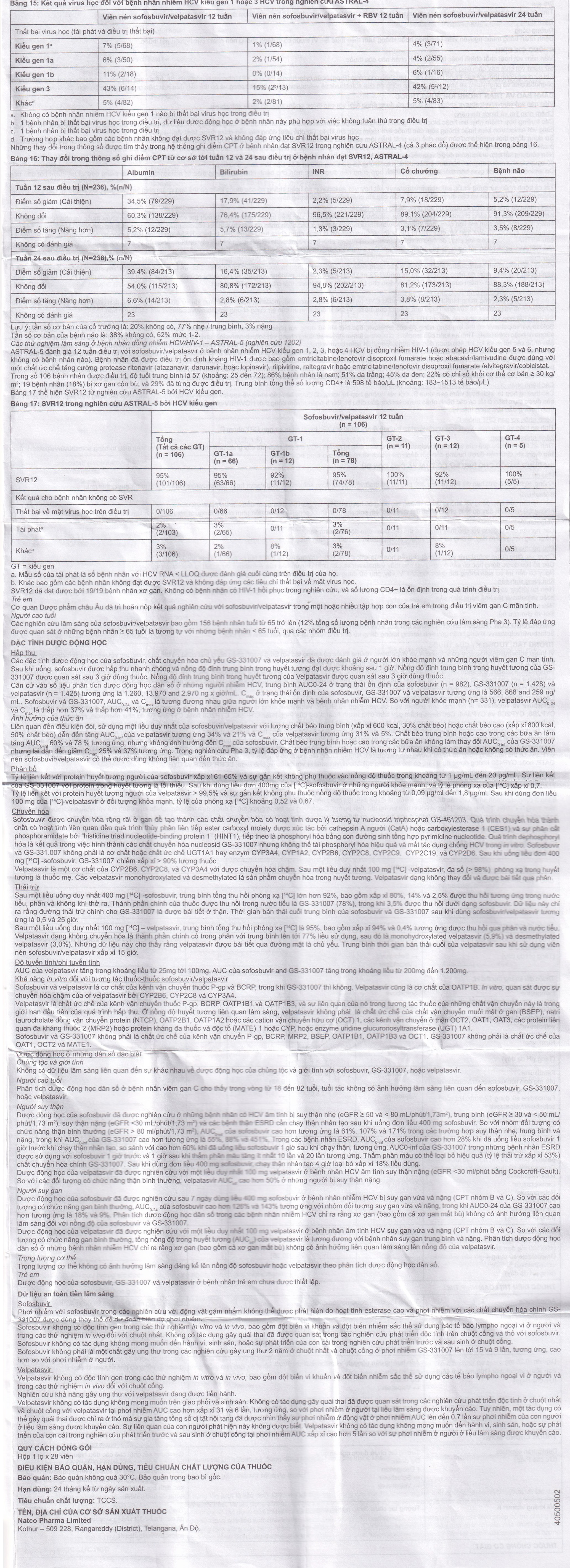 Thuốc Velsof 400mg/100mg Natco điều trị viêm gan virus C mạn tính ở người lớn (28 viên)