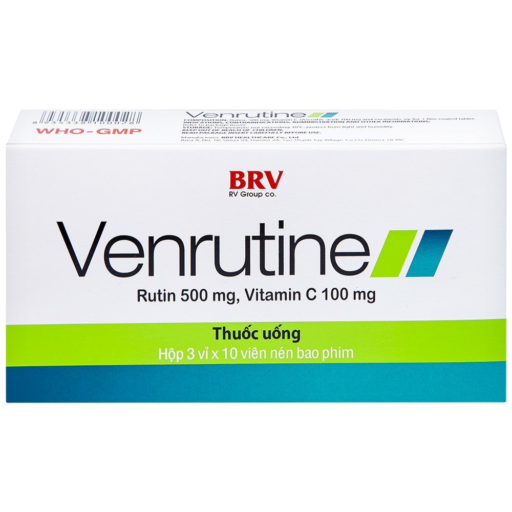 Thuốc Venrutine 500mg/100mg BRV điều trị bệnh trĩ, các chứng xuất huyết dưới da (3 vỉ x 10 viên)