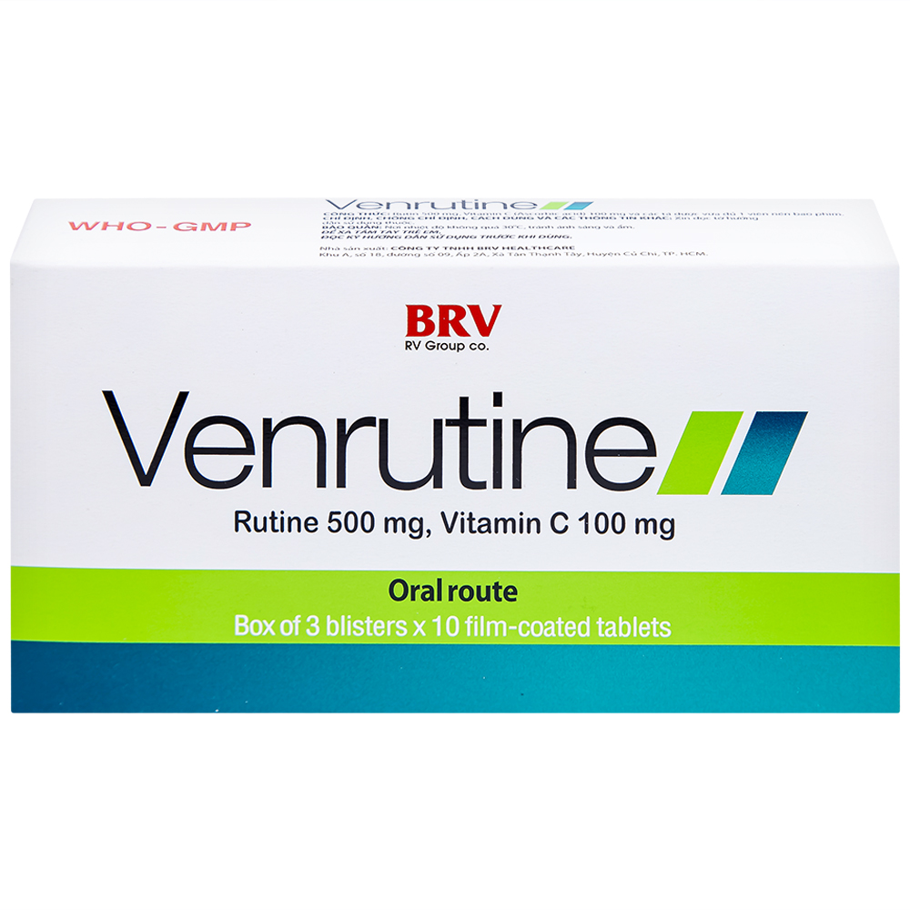 Thuốc Venrutine 500mg/100mg BRV điều trị bệnh trĩ, các chứng xuất huyết dưới da (3 vỉ x 10 viên)